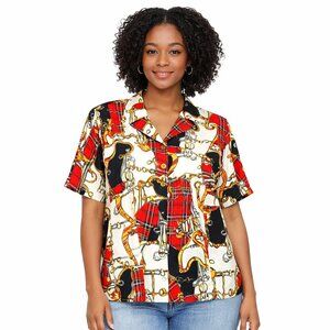 Voir Collection Colorful Chain Print Button-Down Blouse | Size 18 | Short Sleeve